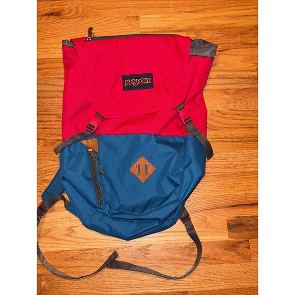 Jansport Pike 24L Backpack Colorblock Slalom Red Myko Blue Travel Hiking Picnic - Picture 1 of 8
